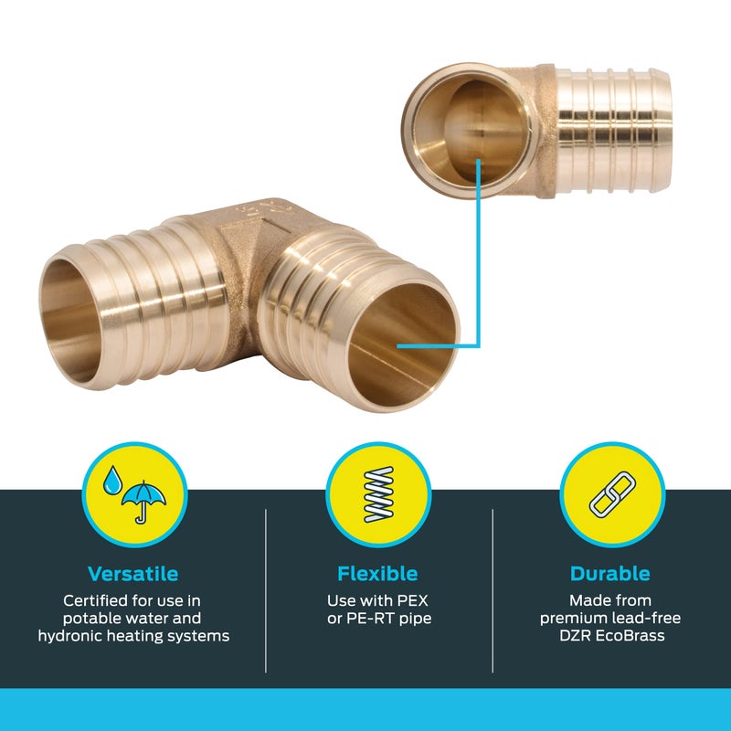 SharkBite 1-1/4 Inch Crimp 90 Degree Elbow, Brass Plumbing Fitting, PEX Pipe, PE-RT, UC0235 - Image 3